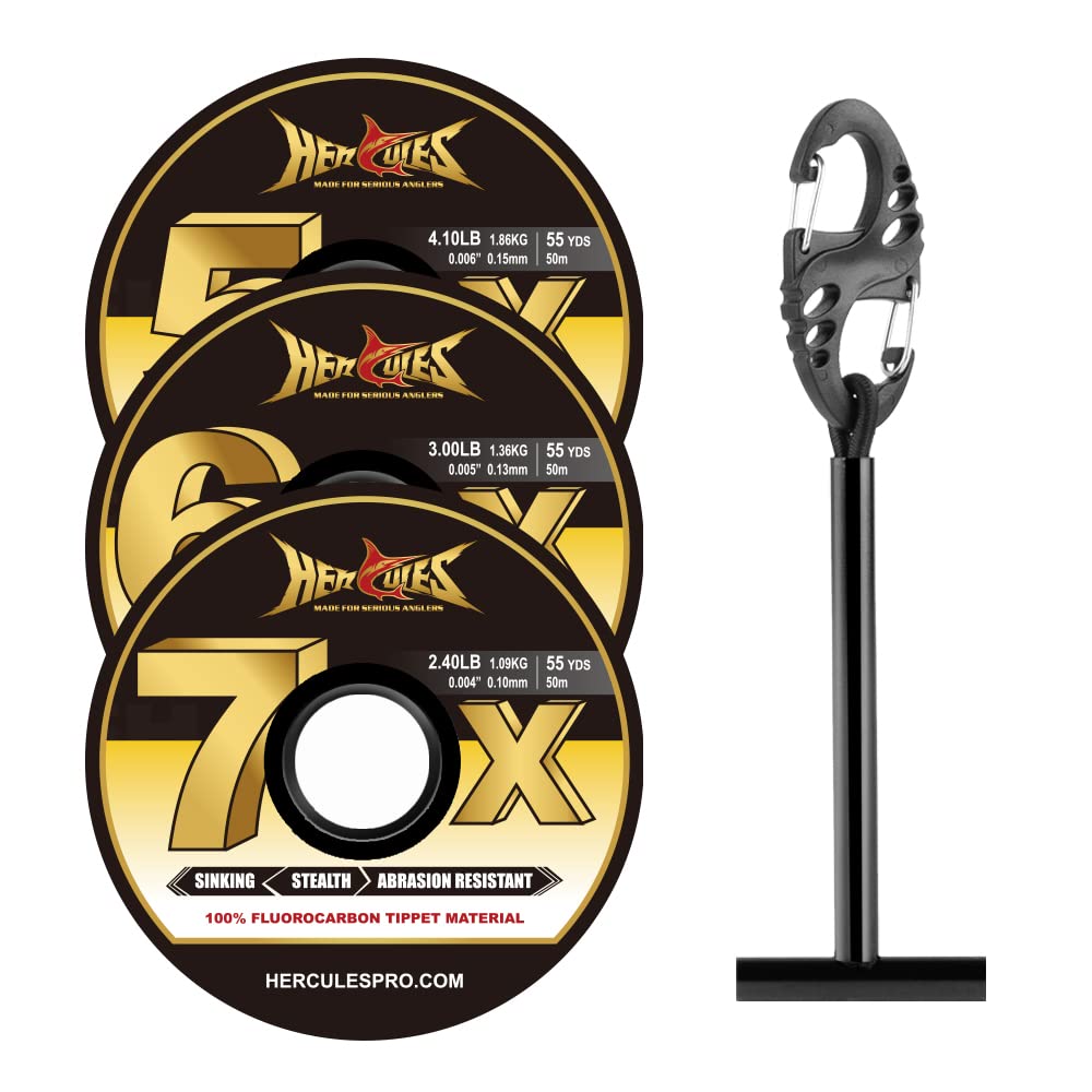 HERCULES Fly Fishing Tippet 3 Pack with Fly Tippet Holder, 55 Yards