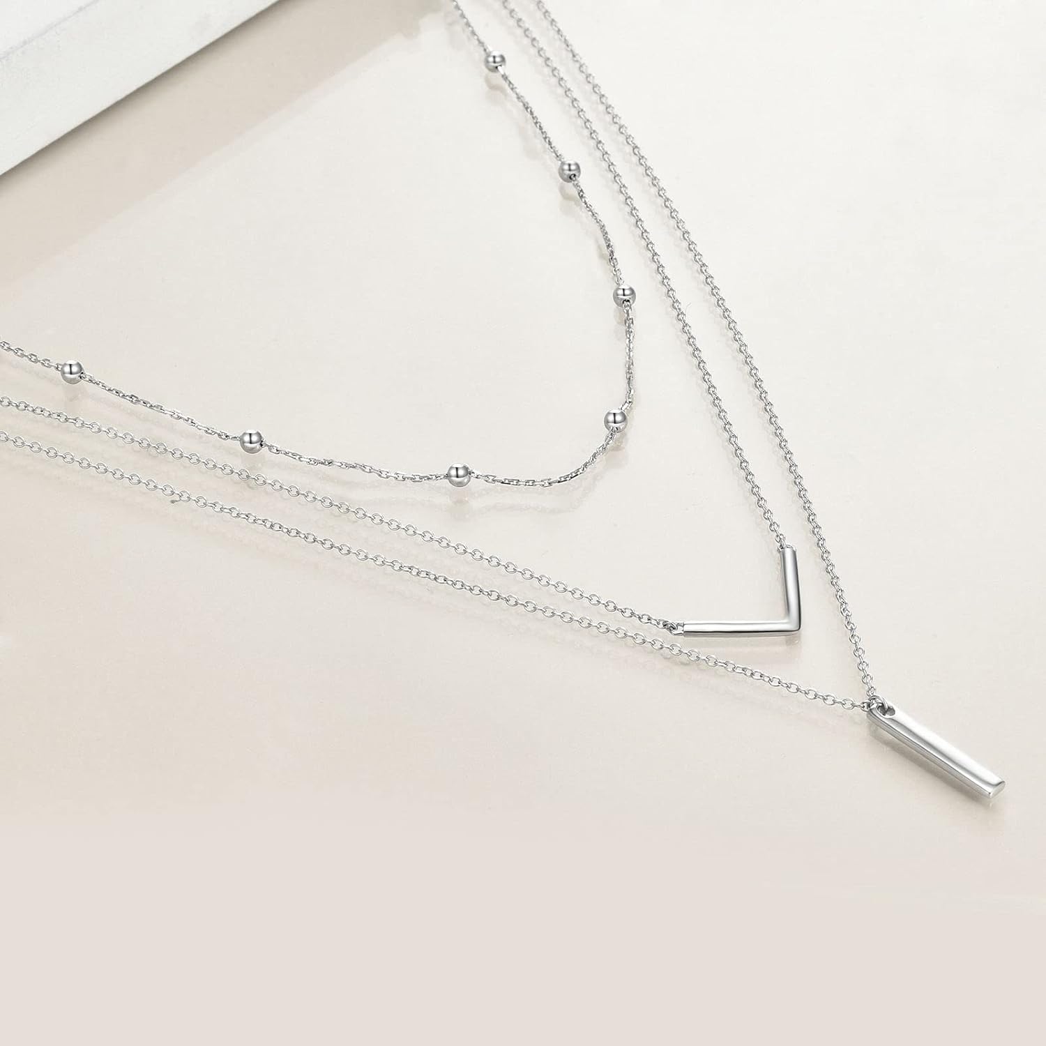 MONGAS Boho Layered Necklace Sterling Silver Triple 3 Stacked Vertical Bar Triangle Long Layering Necklaces Christmas Jewelry Gifts for Women - Image 4