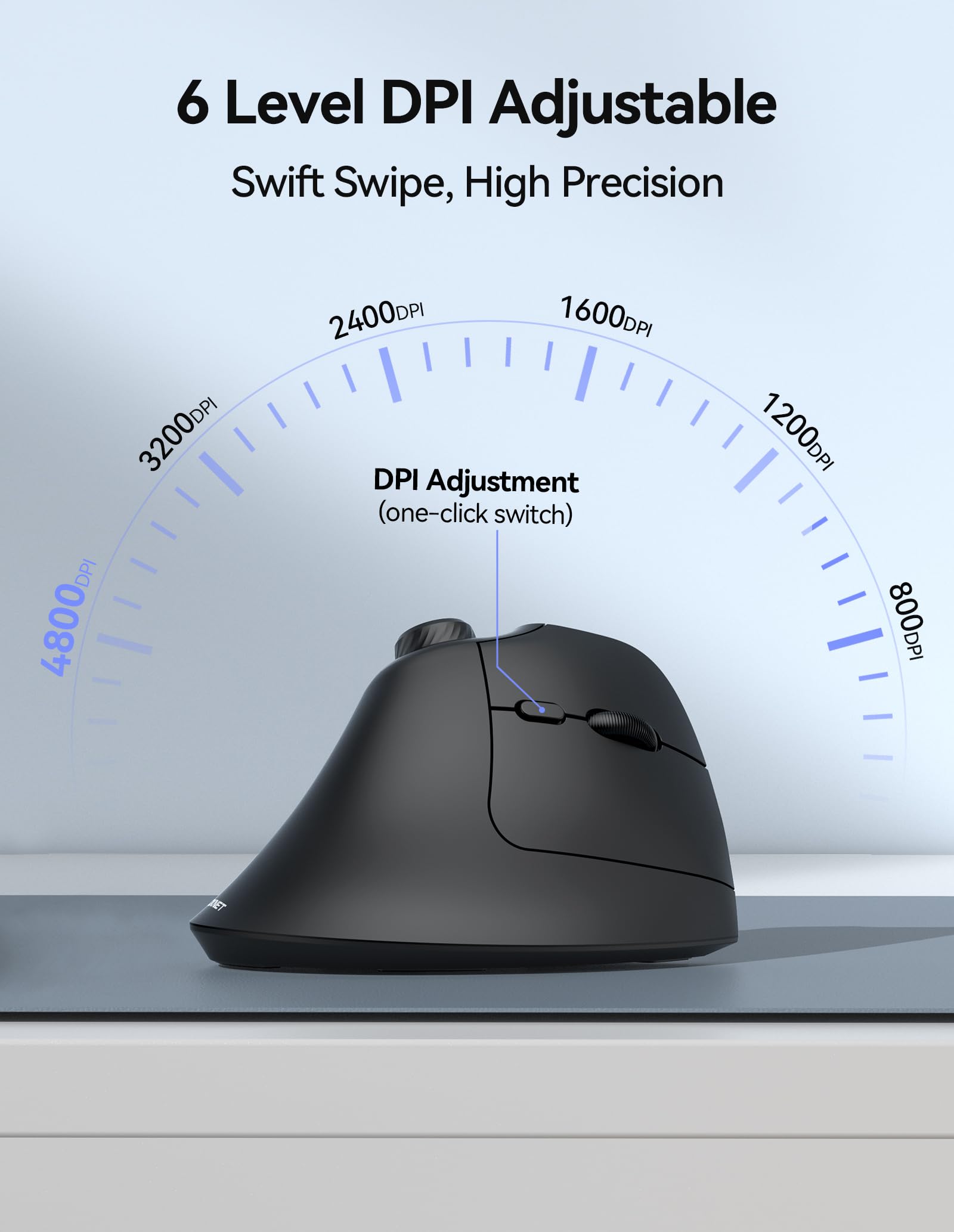 Ratón ergonómico, mouse inalámbrico recargable Bluetooth (BT 5.0/5.0+2.4G), mouse vertical con perilla de volumen, clics silenciosos, ratones inalámbricos 6 DPI ajustables con receptor USB A 6