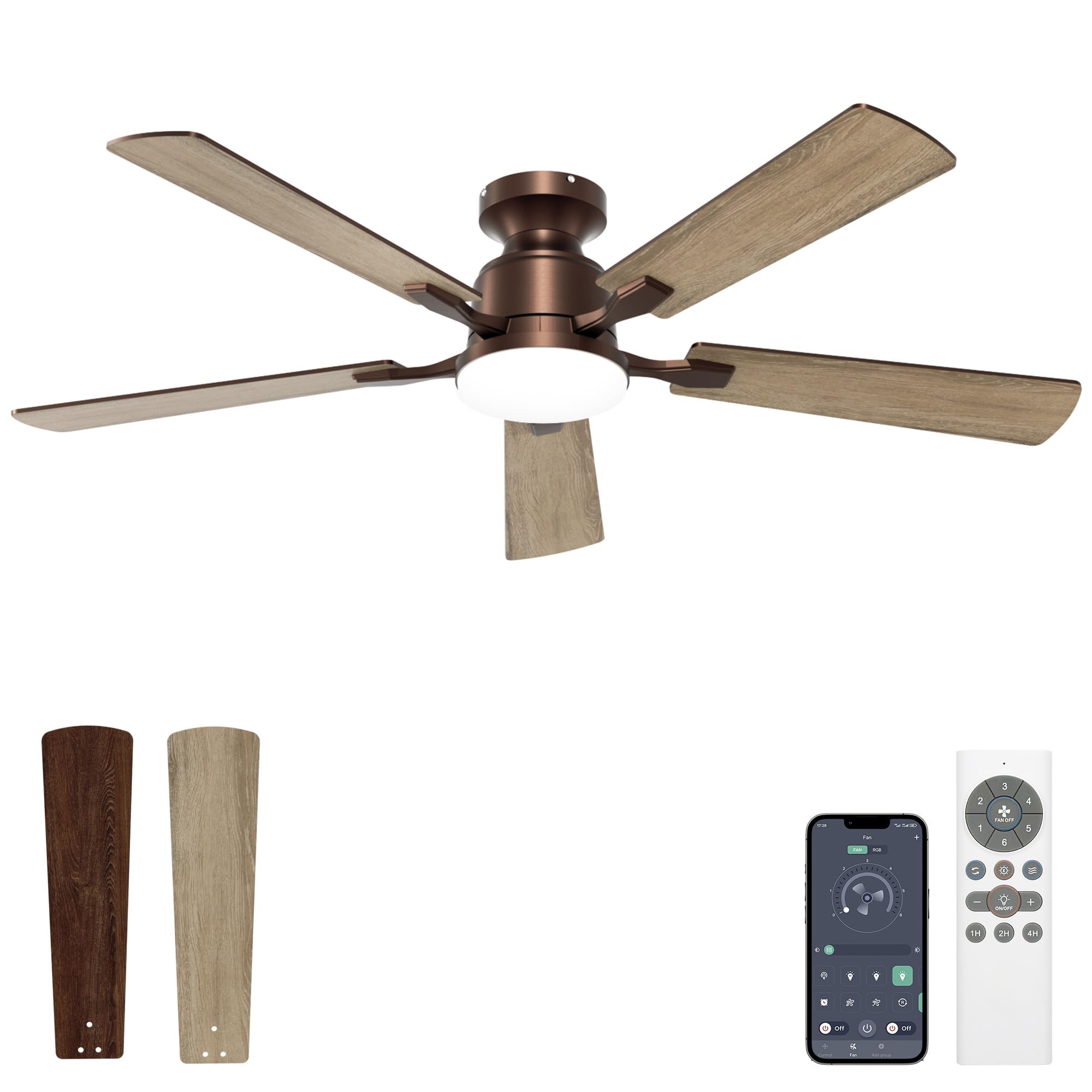 Photo 1 of ***CRACKED COVER/PARTS ONLY****VOLISUN 52 Inch Ceiling Fan with Lights Flush Mount, Low Profile Ceiling Fans with Lights, Remote&APP Control,Dimmable 22W LED Light,Queit&Reversible Fan, Brown Ceilings Fans for Bedroom, Living Room