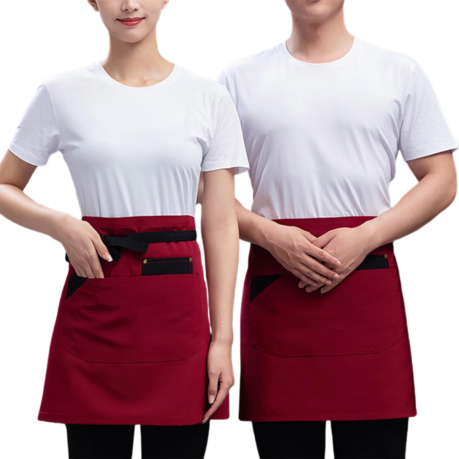 2 Piezas Delantal Cocina Corto Delantales De Cocina Cintura con Bolsillos para Cocina Cafetería Restaurante Barred,One Size