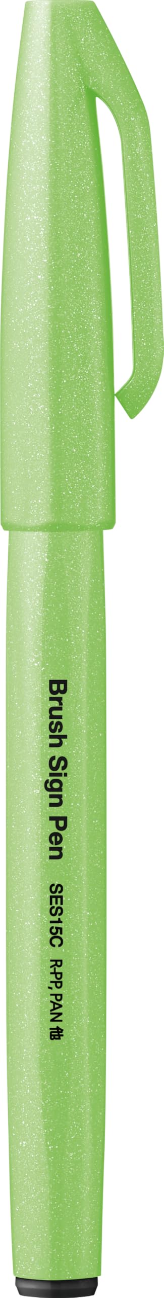 Pentel SES15C-FKX Brush Sign Pen Neon Green Fibre Tip Brush Like Tip (Pack of 10)