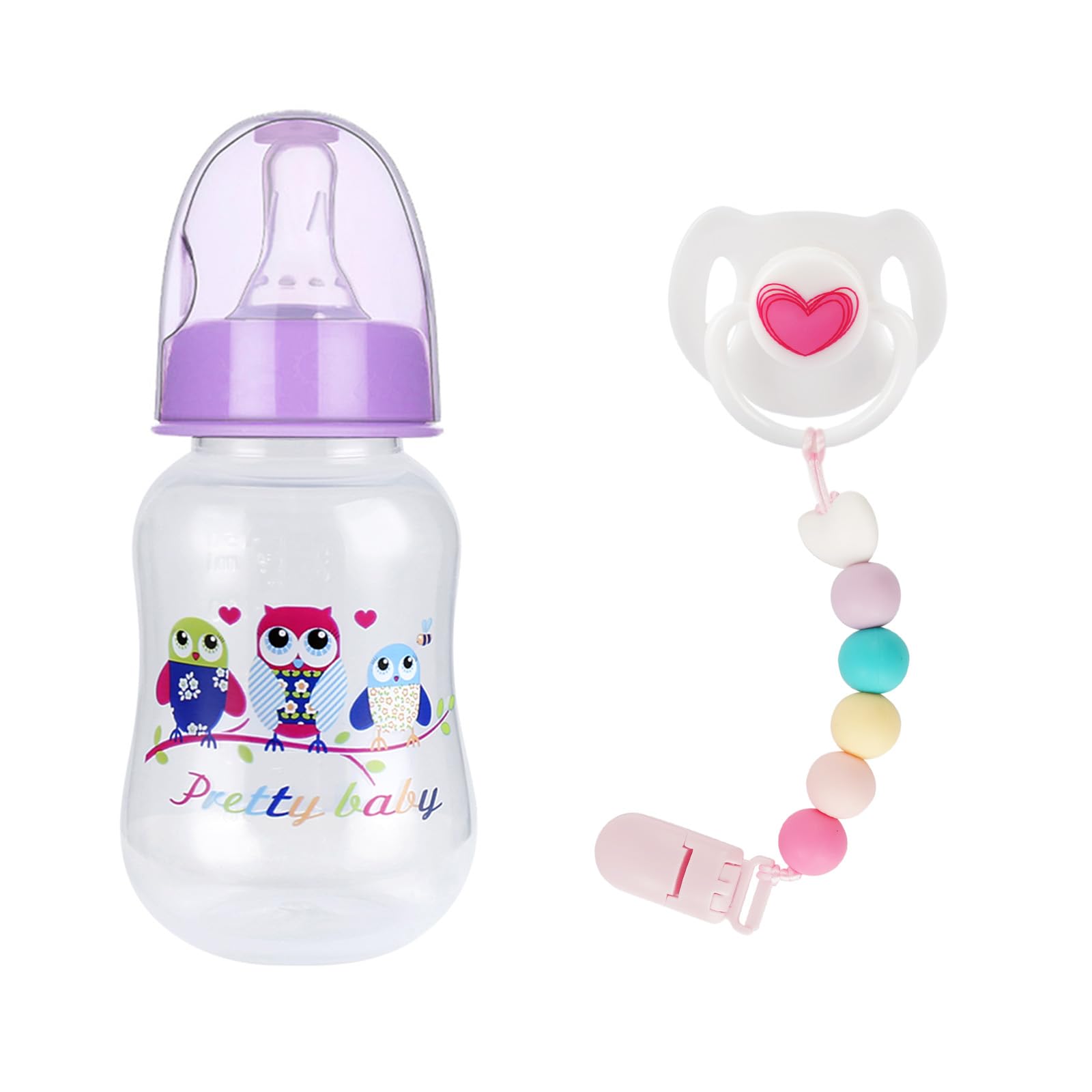 BABESIDE 3 Pcs Baby Doll Bottles Set, Baby Doll Feeding Set with Toy Baby Bottle and Silicone Pacifier Clip Magnetic Pacifier for Reborn Baby Dolls Accessories