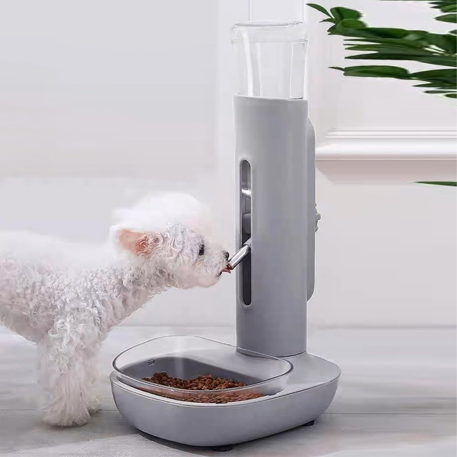 Dispensador De Agua De Pie para Mascotas, 680ml Alimentación Automática De Agua Altura Ajustable Comedero De Pie para Gatos Y Perros Bebedero De Botella Comedero Colgante (Gray)