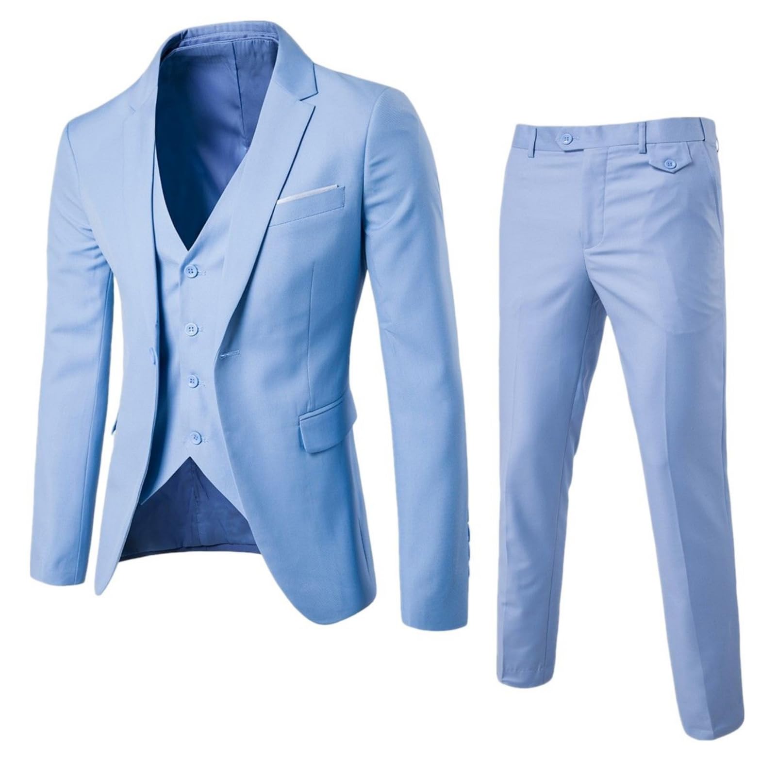 Completo da uomo da 3 pezzi, slim fit, con colletto da abito, con un bottone, per testimoni e sposi, da ufficio, gilet e pantaloni, per matrimonio e lavoro