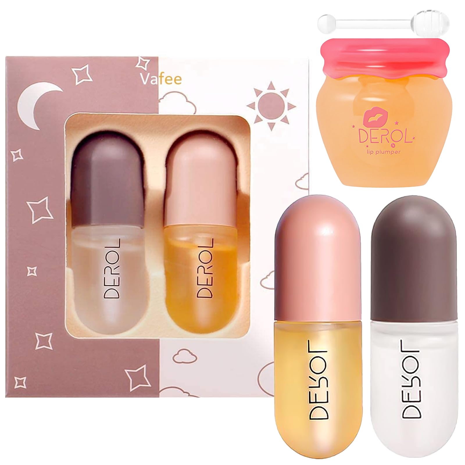 Voluminizador Labios 3Pieza Lip Gloss Voluminizador De Labios Voluminizador Labios Aumentar Brillo de Labios Voluminizador Labios Volumen Lip Plumper Honeypot Suero Realzador y Cuidado de Labios