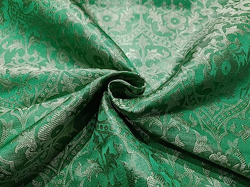 Tissu de jacquard de brocart de soie vert BRO46 pour robe de mariée