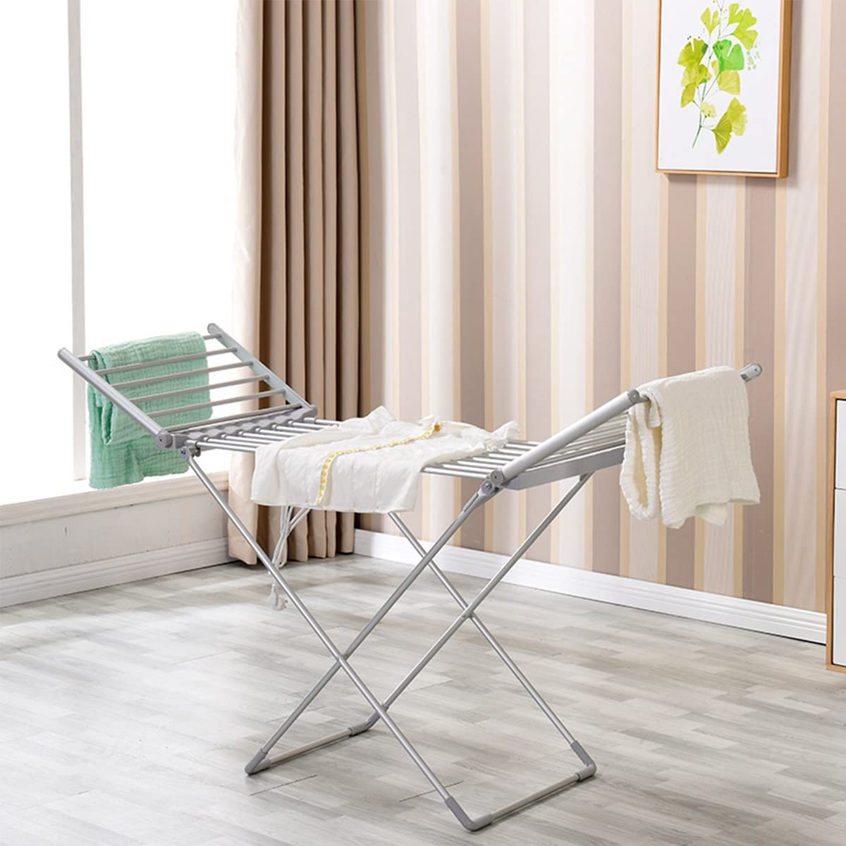 Secadora de ropa con calefacción eléctrica Plegable, Secadora de aire con riel de ropa con calefacción con alas, Aireador interior de bajo consumo Secado de ropa húmeda Estante for caballos, for un fá