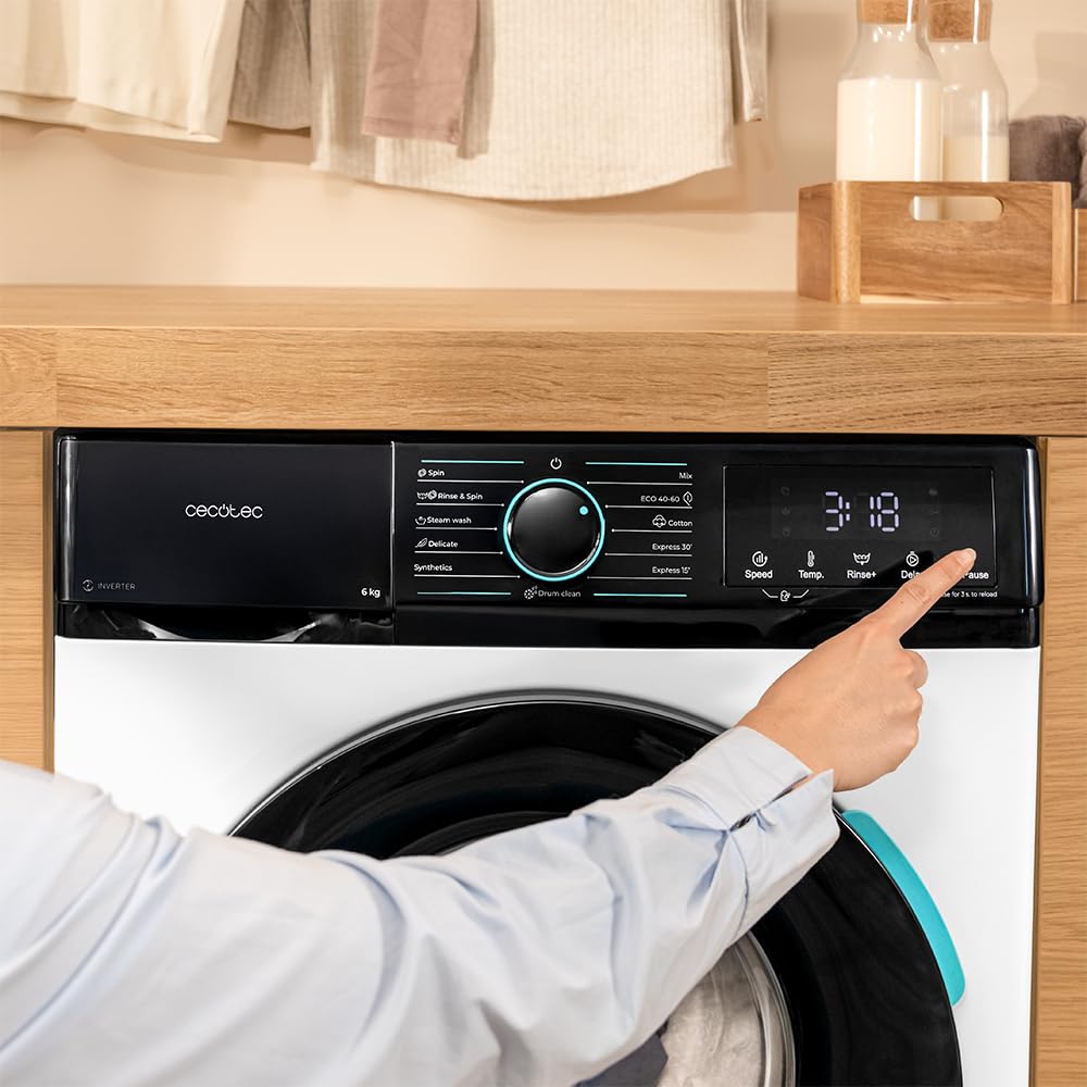 Cecotec Waschmaschine 6 kg Bolero DressCode 6160 Inverter | Energieklasse A-10%, Inverter Plus Motor, 1200 rpm, 11 Programme, SteamMax, Drum Clean, Quick 15' und KidLock