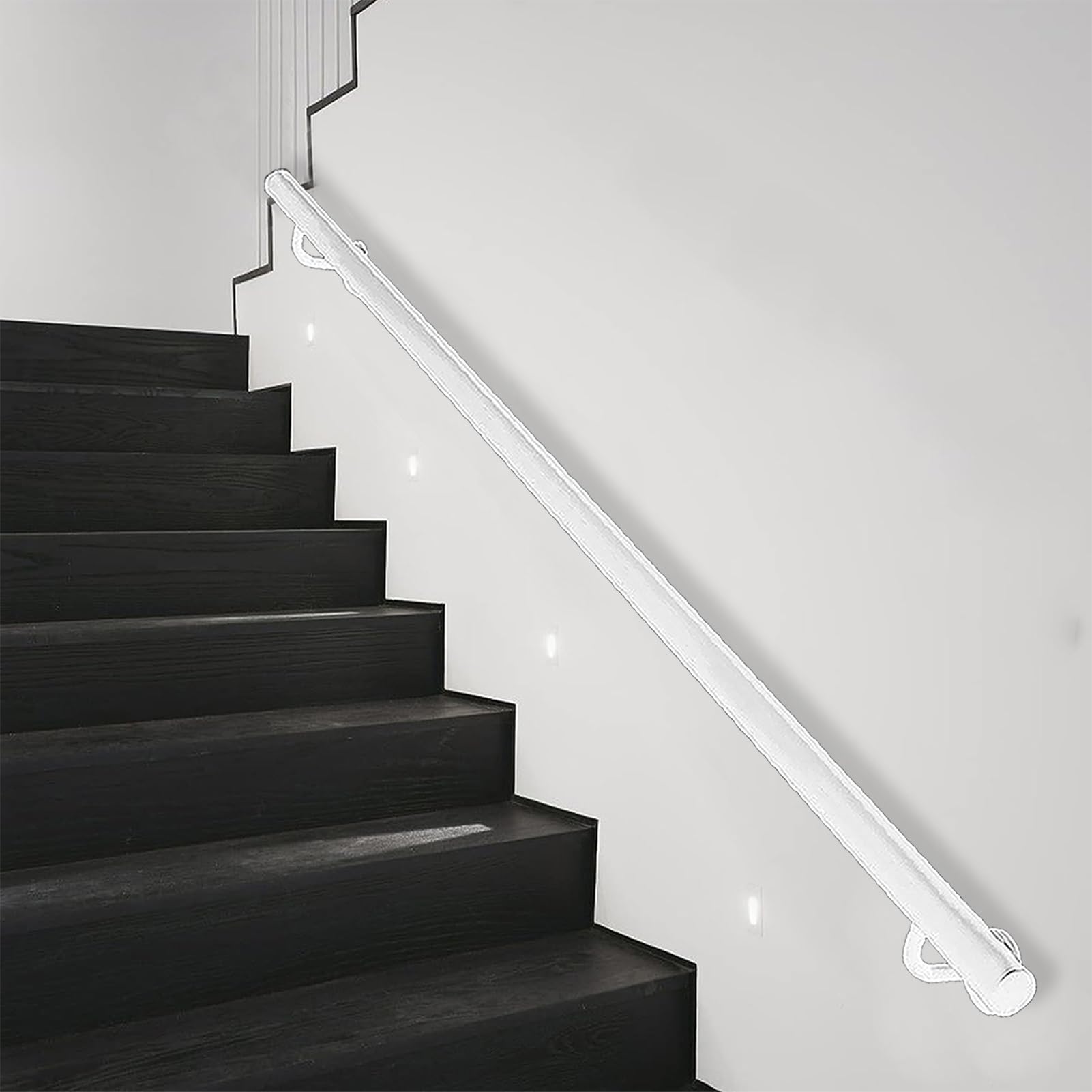 Fkxsxaz White Handrail For Stairs 1 2 3 4 5 6 Metres, Round Staircase Banister Hand Rails Safety Grab Bar Outdoor Indoor, Wall Balustrade Foot Rail Support Rod(18Ft/540Cm)