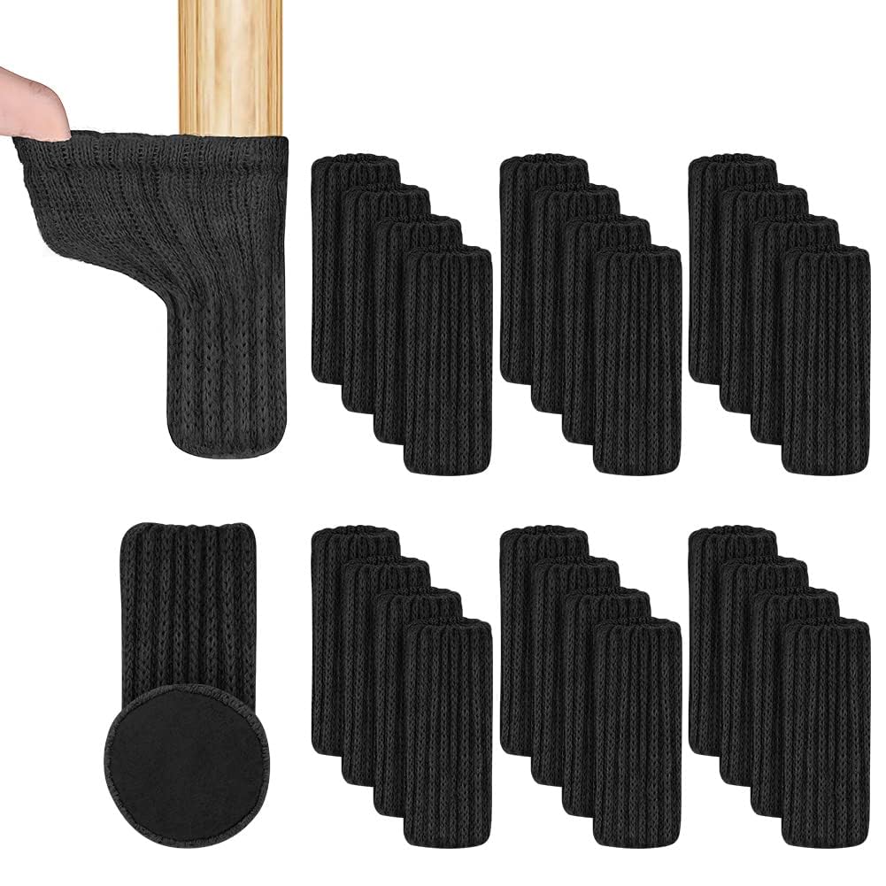 Protectores de Patas de Silla,24 PCS Calcetines para Patas de Silla con Almohadillas de Fieltro Calcetines Antideslizantes para Muebles de 2,5 a 5 cm, Protectores de Suelo Gruesos Negro