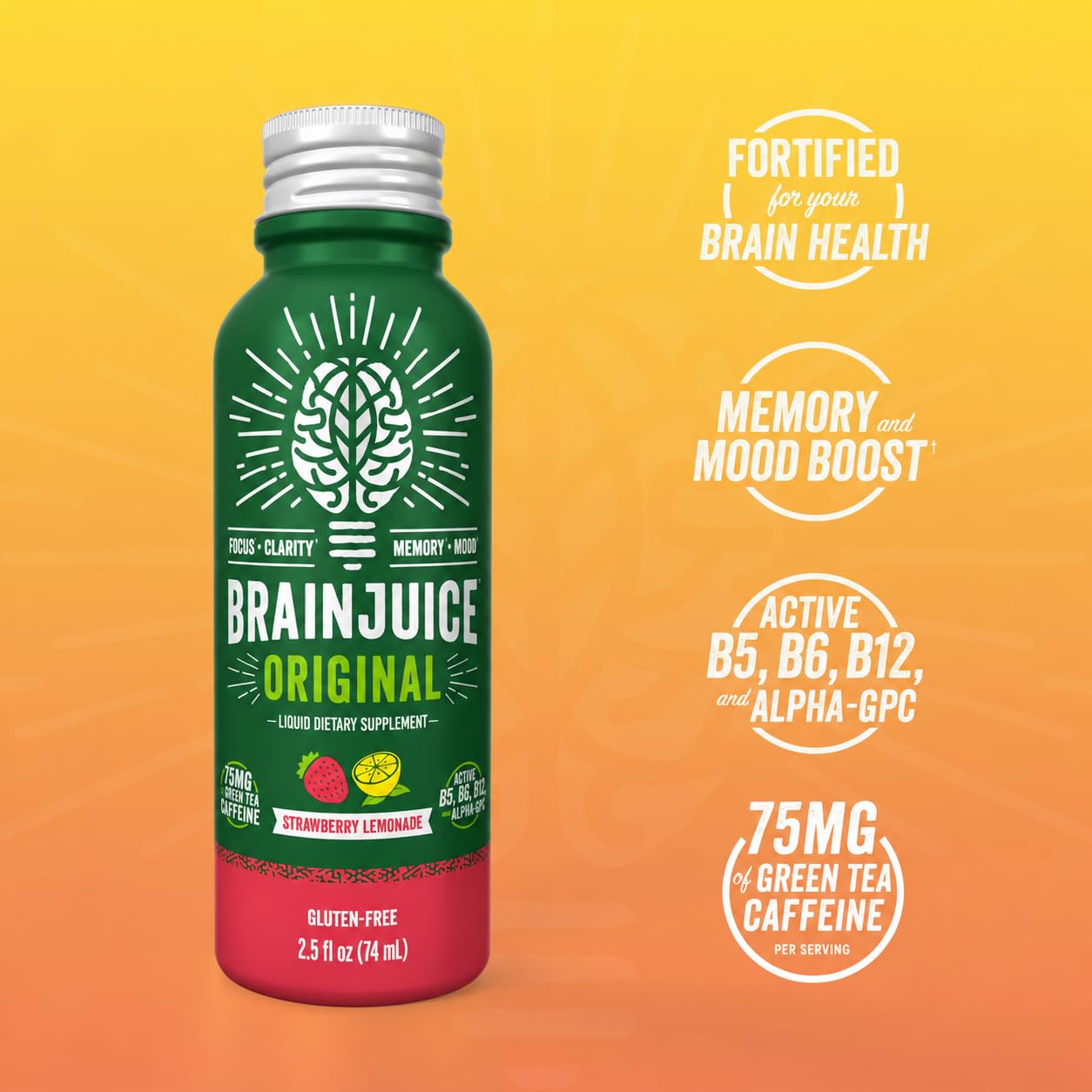 BrainJuice Strawberry Lemonade Nootropic Supplement Shot, 2.5 fl oz, 12 Pack — Amazon image 4
