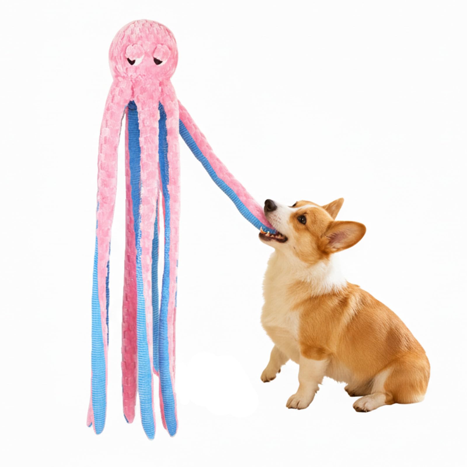 Duuclume 1M Long Giant Octopus Tough Dog Toy - Squeaky Interactive Tug of War Chew Toy, Boredom Buster for Medium & Large Dogs (Pink)