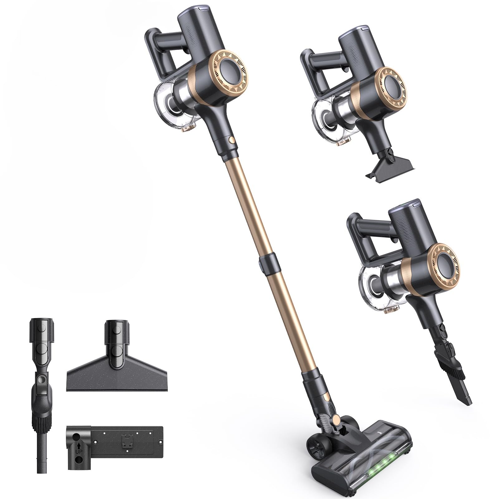 Lubluelu Akku Staubsauger Kabellos, 450W Motor & 45kPa Saugleistung, Leichter & Leiser Akku-Standstaubsauger mit LED-Anzeige, Ideal für Tierhaare, Teppiche, Hartböden & Auto, Gold