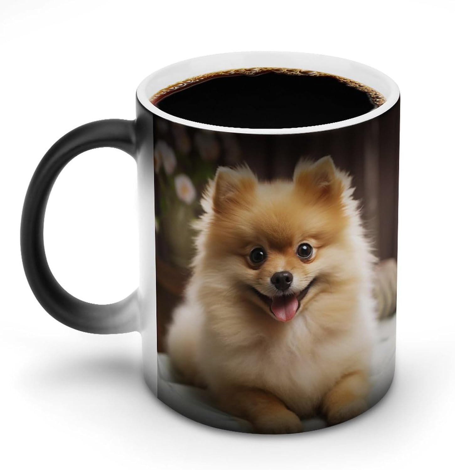 Color Changing Mug Cute Pomeranian Dog Printed Ceramic Coffee Mug Heat Changing Sensitive Mug Magic Heat Changing Coffee Mug Novelty Coffee Mugs