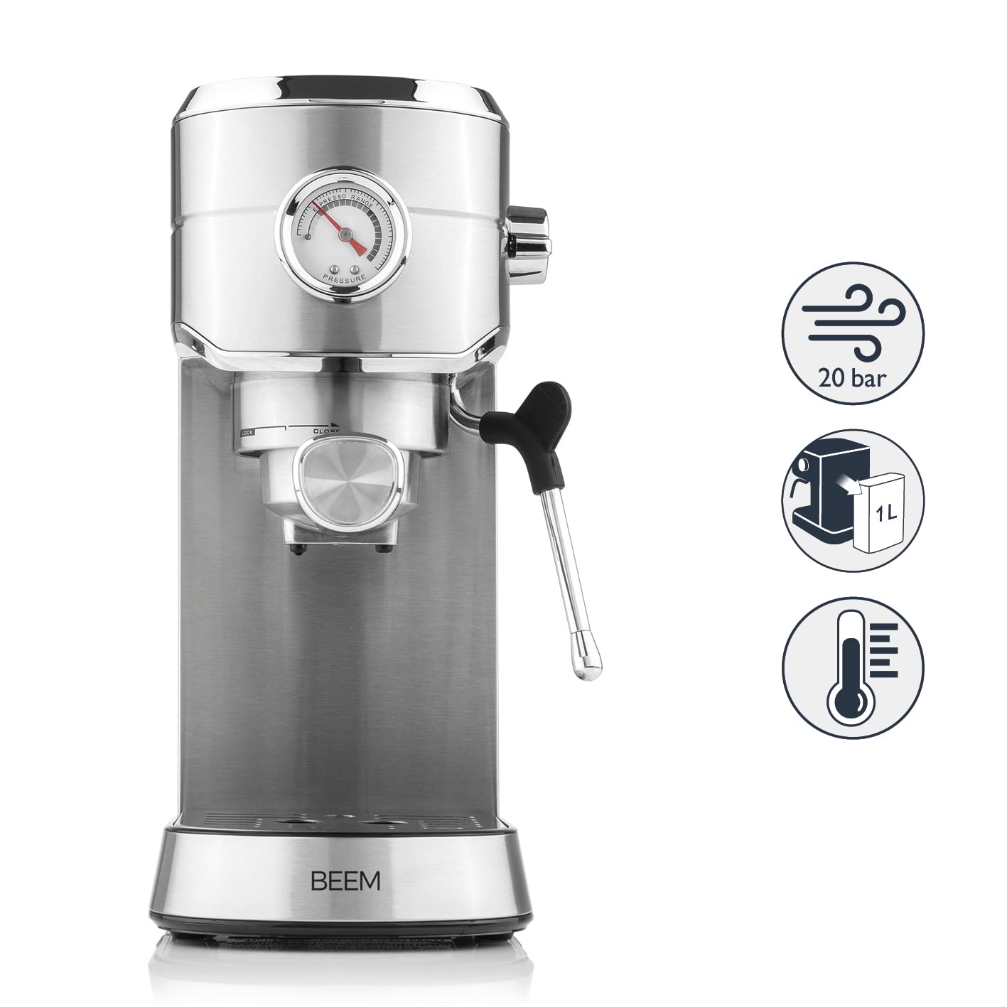 BEEM ESPRESSO-ULTIMATE máquina de espresso con portafiltro - 20 bar | para espresso, cappuccino & co. | con sistema de calefacción thermoblock y sistema de temperatura PCB | depósito de agua de 1 l