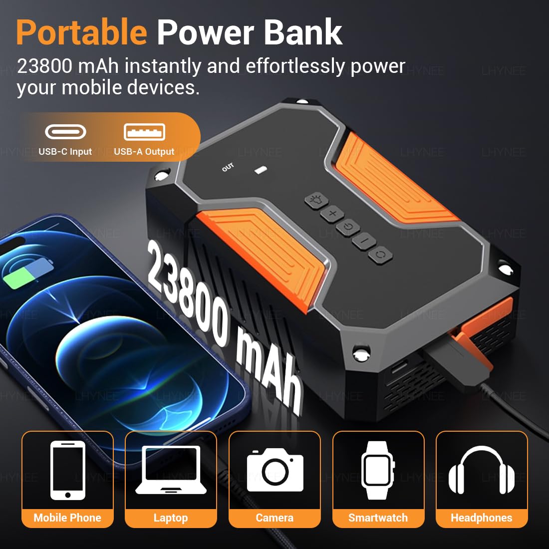 Power Bank da 4000 A con compressore da 150 PSI, 12 V di