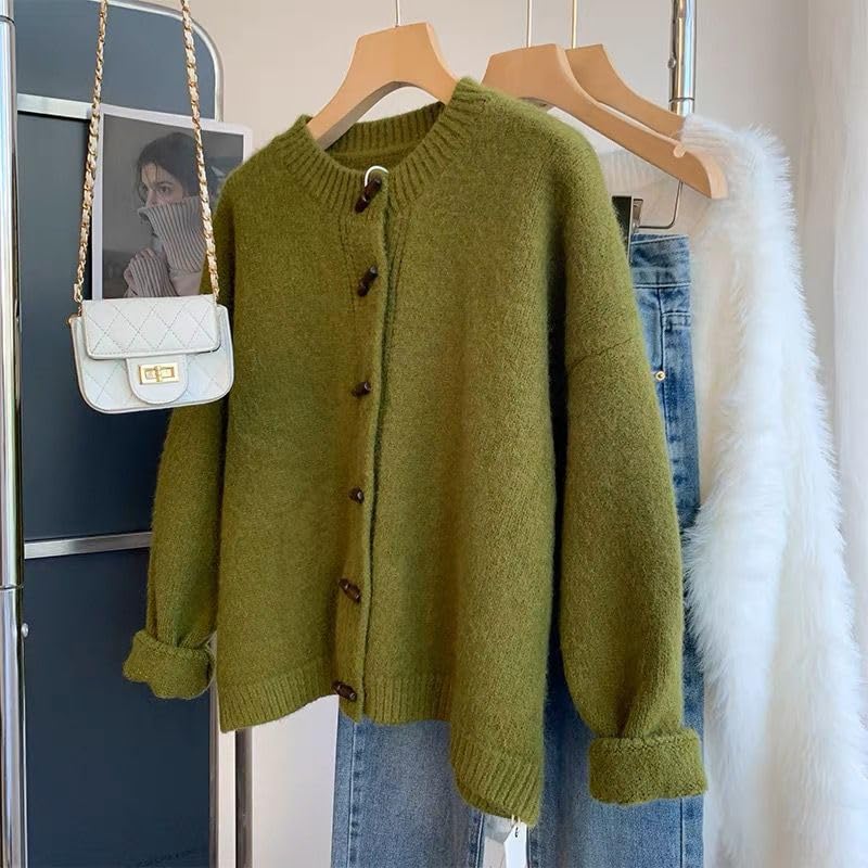Button Up Cardigan Oversized Cardigans for Women Olive Green Sweater Fall Tops Vintage Cardigan4