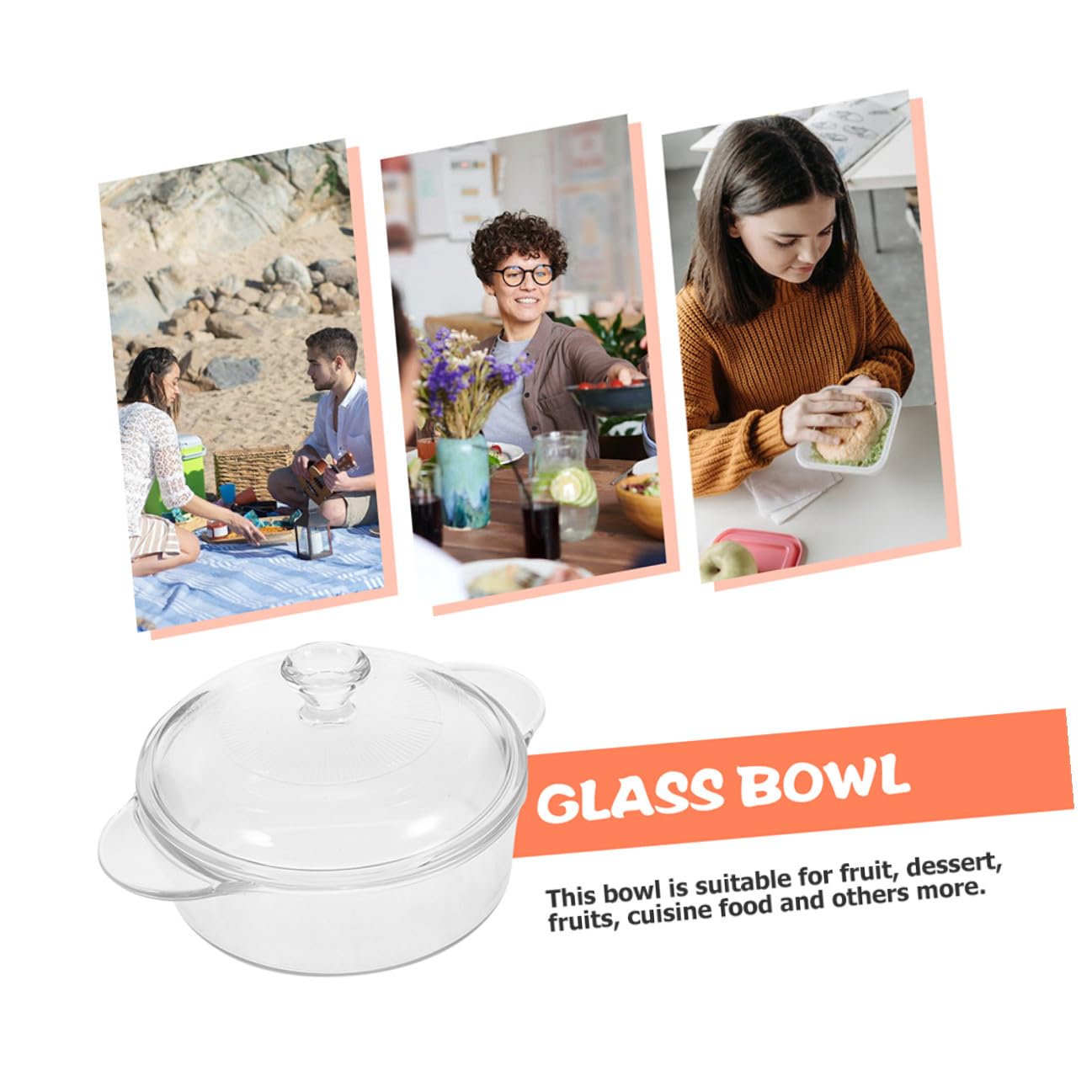 Bol de Resistente al Calor con Tapa Transparente y Asas Dobles Recipiente Reutilizable para Ensaladas Postres y Snacks para Fiestas y Uso Doméstico