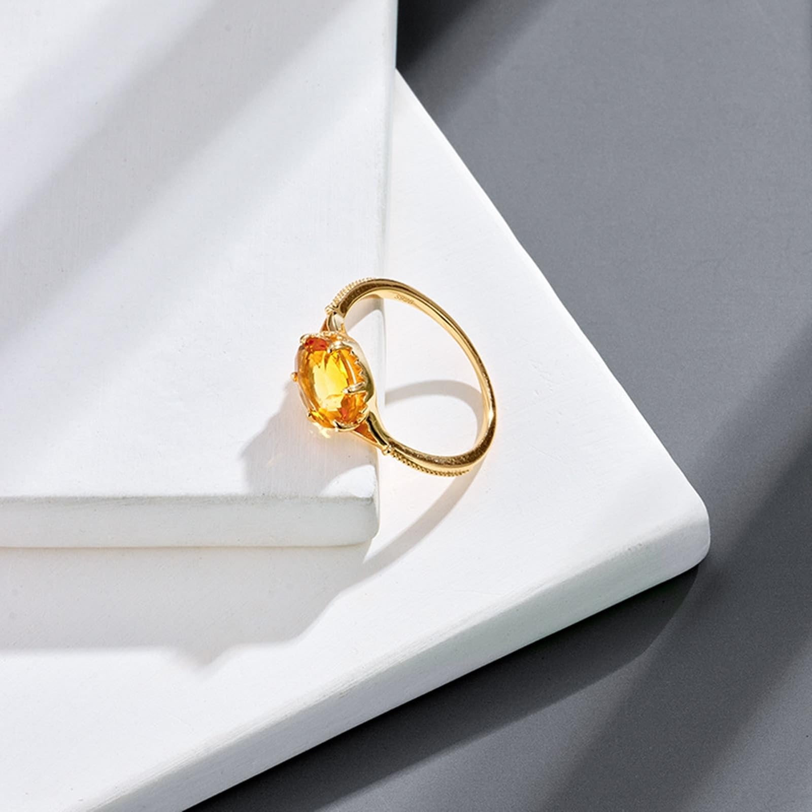 Anello solitario in vero oro 9 K/14 K/18 K con citrino giallo ovale, anello solitario per partner