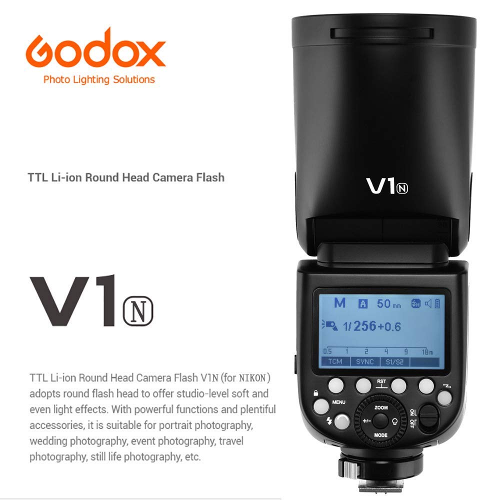 Godox V1-N Round Head Flash Speedlight 2.4G TTL HSS for Nikon 2600mAh Lithium Battery