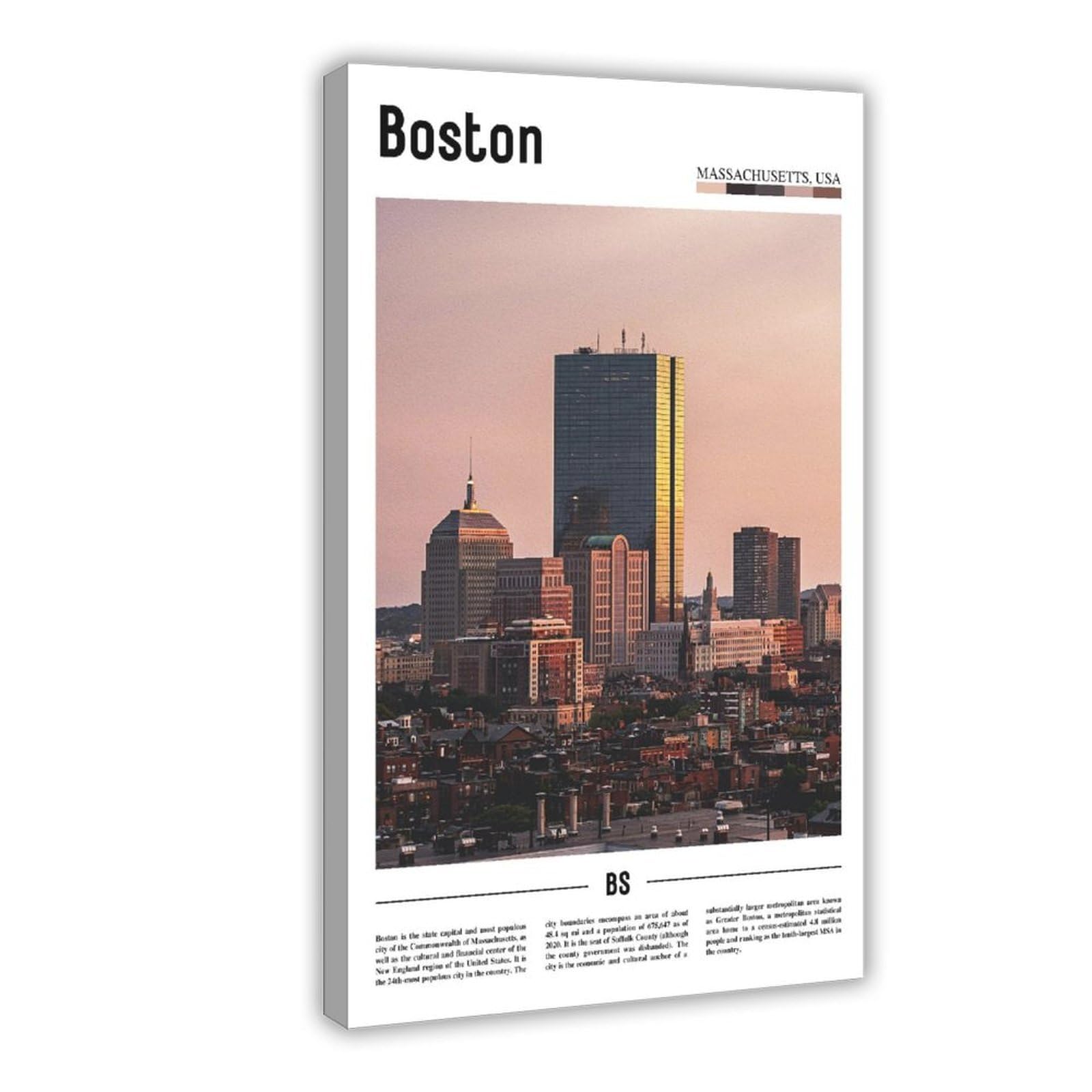 Wcyb Frame Boston Massachusetts (3) The United States Of America Scenery Travel Prints Posters Canvas Deco Paintings Wall Art For Office Living Room Hangable Fra