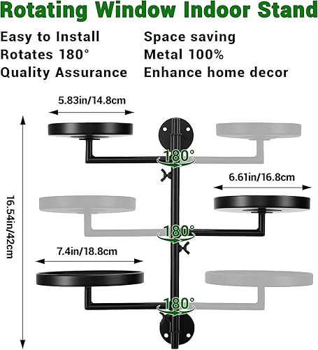 Miniatura 2 de Soporte de metal giratorio de 3 niveles, soportes florales para plantas de pared, estantes de pared para plantas de interior y exterior, estante de
