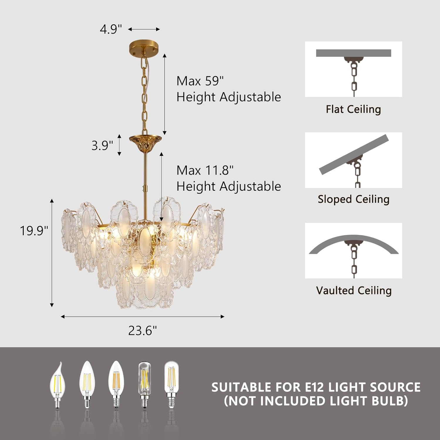 Gold Crystal Chandelier,24-inch Glass Kitchen Island Lights,10 Lights Dining Room Hanging Pendant Light Fixture for Living Room, Bedroom,Foyer, Bathroom,Entryway, Brass Finish, D23.62 xH19.68