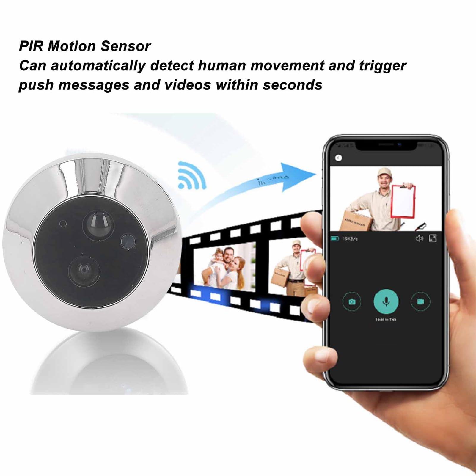 Fockety Visor de Puerta Digital, Cámara de Mirilla de Puerta Inteligente WiFi 1080P HD, con Pantalla LCD de 4,3 Pulgadas, Visión Nocturna, Detección de Movimiento, Gran Angular de 120°