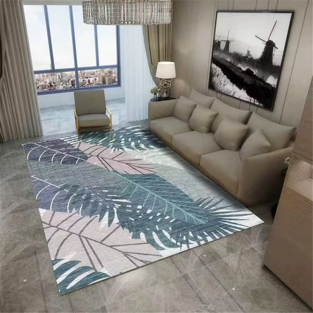 Tapis de chambre ado bleu motif feuilles tapis d'étude 50x80 cm