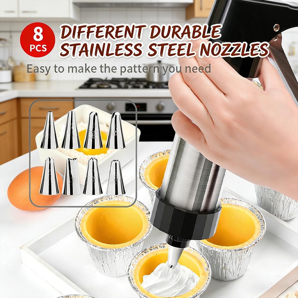 Cookie Press Gun Kit with 13 Discs & 8 Icing Tips,Cookie Press Gun,Stainless Steel,Easy Shaping & Durable Build for Baking, Holidays & Kitchen Use (red)