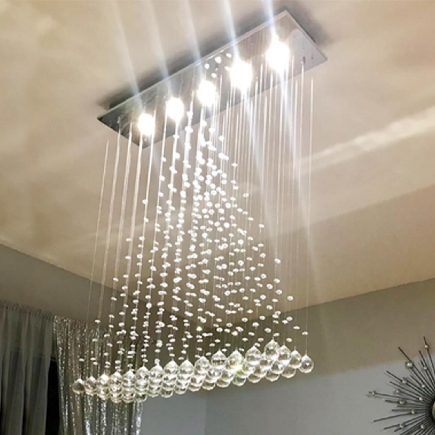 Contemporary Modern Crystal Rain Drop Chandelier Lighting Flush Mount Led Ceiling Bathroom Fixtures Pendant Lamp for Living Dining Room Foyer Bedroom Hallway L32 X W8 X H40 of CRYSTOP