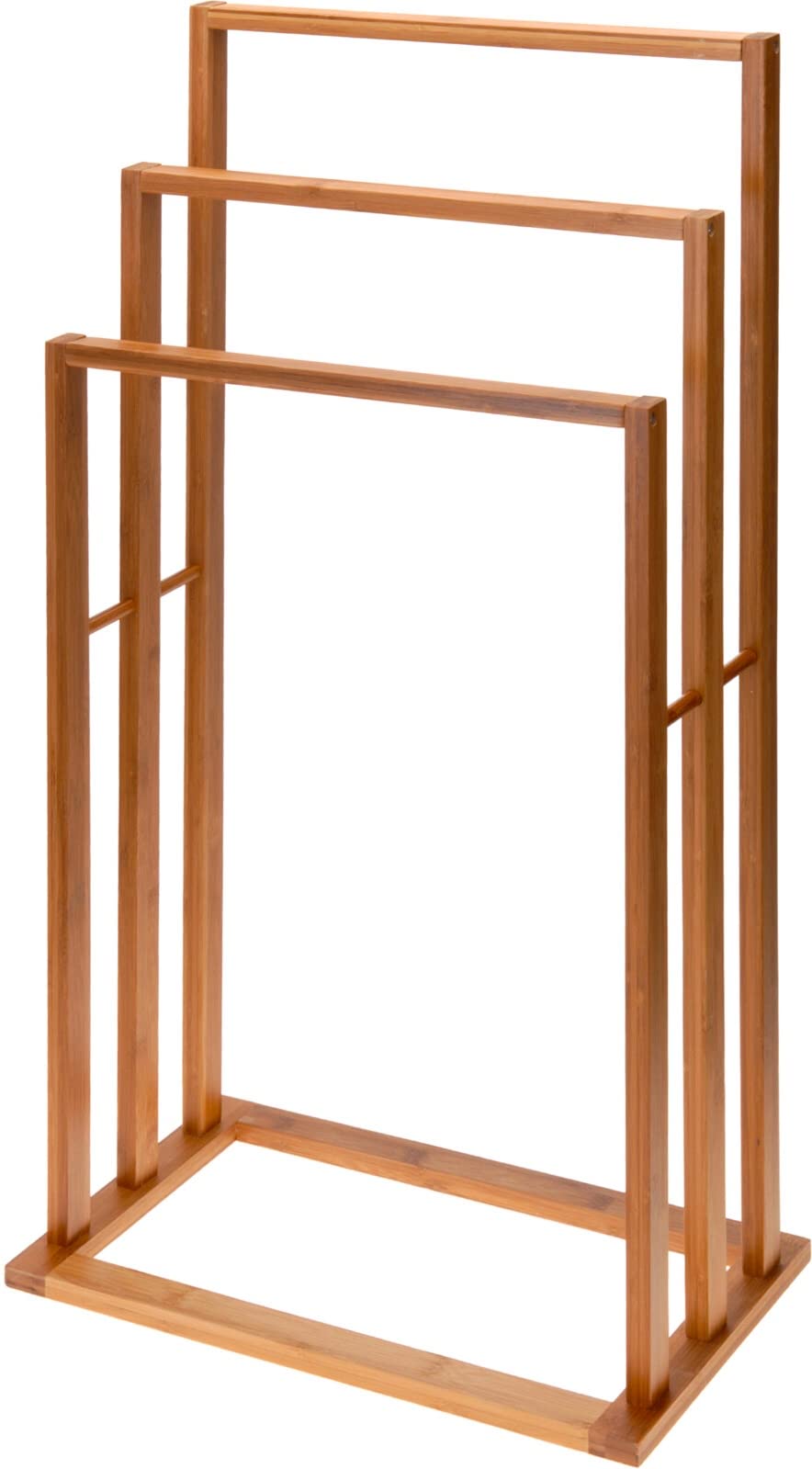 Muddy Hands Brown 3 Tier Free Standing Bamboo Towel Holder Bathroom Drying & Storage Rail Rack Stand