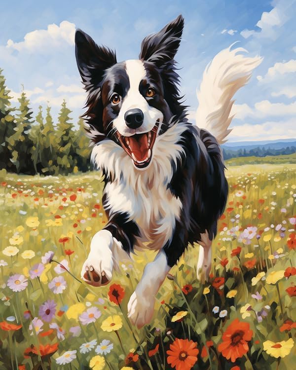 Miniatura 10 de ZMHZMY Pintura al óleo por números para principiantes, Border Collie corriendo sobre la hierba, kits de pintura por números, pintura al óleo, lienzo