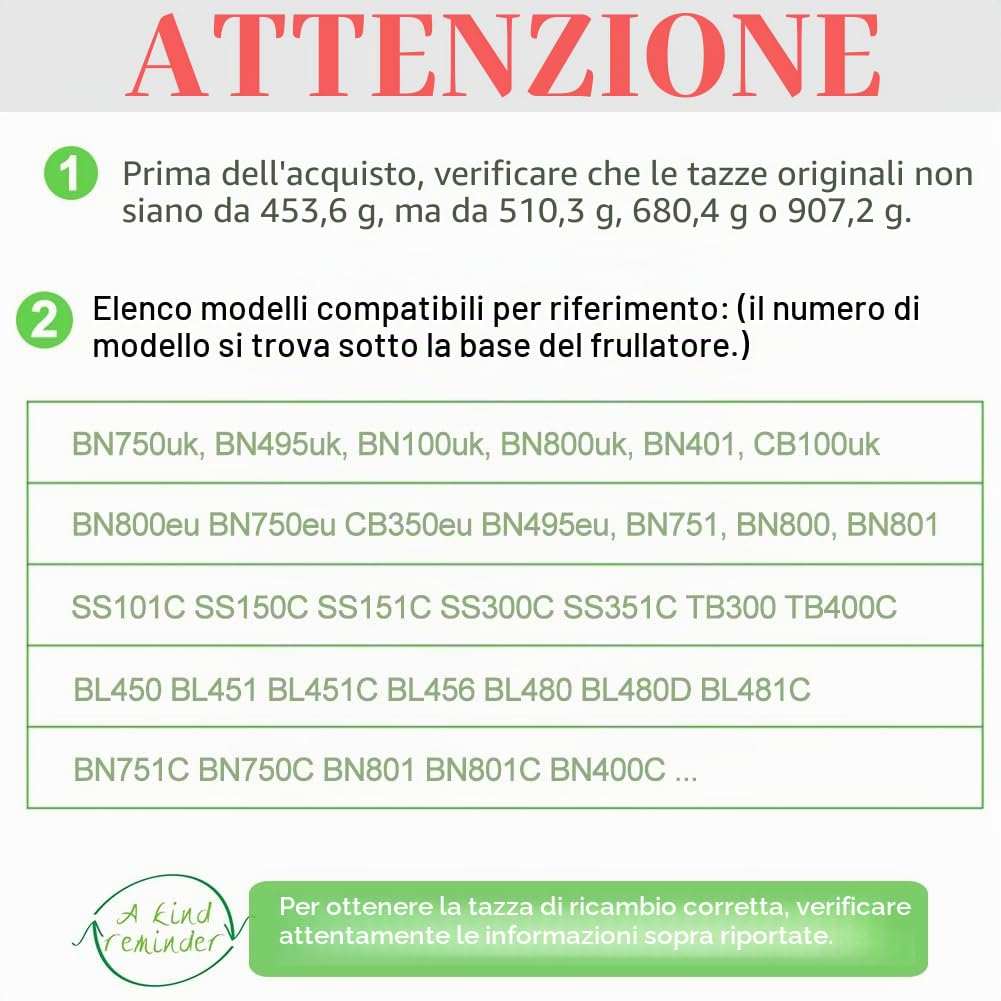 18oz/ 24oz Tazza di Ricambio Compatibile con Ninja Frullatore BN750EU BN495EU BN800EU TB301EU TB401EU CB100EU CB350EU, con 2 Coperchio Pieghevole, Parti di Ricambio Accessorio per Frullatore