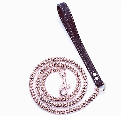 Miniatura 1 de RUMYPET Correa de cadena para perro de oro rosa de 0.394in, 0.551in, correa de acero inoxidable resistente a las mordidas, 3 pies, 4 pies, 5 pies,