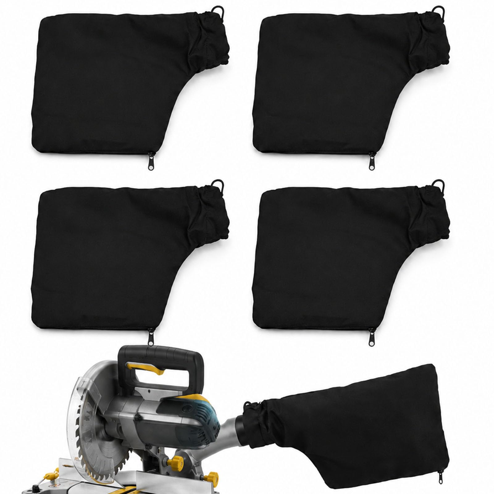 Tinminx 4 Pcs Black Saw Dust Bags, Replacement Zippered Dust Collection Bags with Drawstring Opening for Compatible Mitre Saws, Sanders, Planers and Workshop Tools