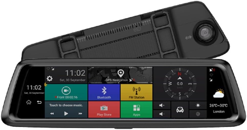 Weigav 4G 10 inch Car DVR N98 +1296P FHD Rear View Mirror + Android System Touch Screen Dual Lens Black Box Original Dashboard Full HD WDR 170° Wide Angle GPS Navigation with 16GB C10 TF Card