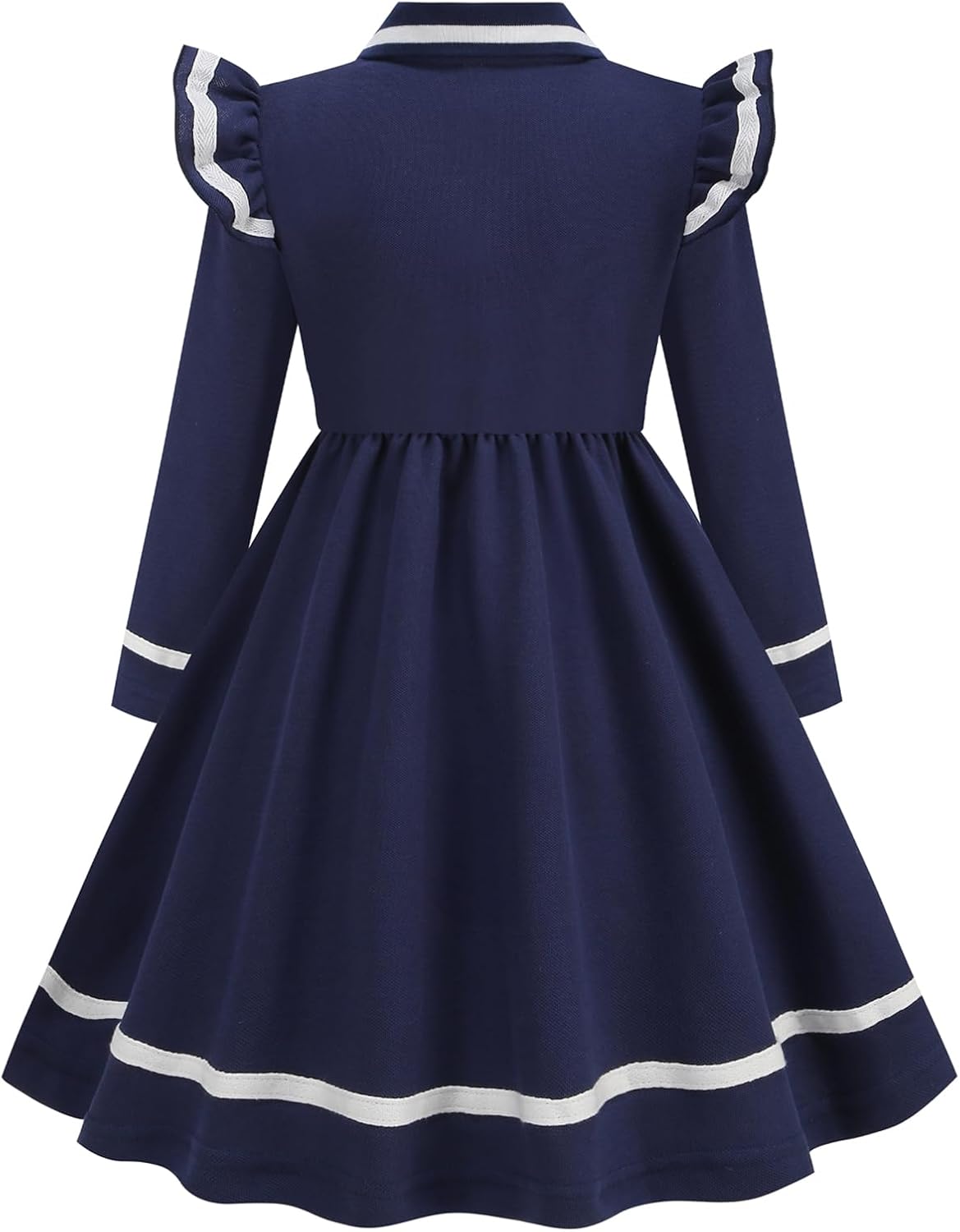 Girls Long Sleeve Polo Dress Toddler School Uniform Causal Dresses with Shoulder Bag 3-8Y - Image 2