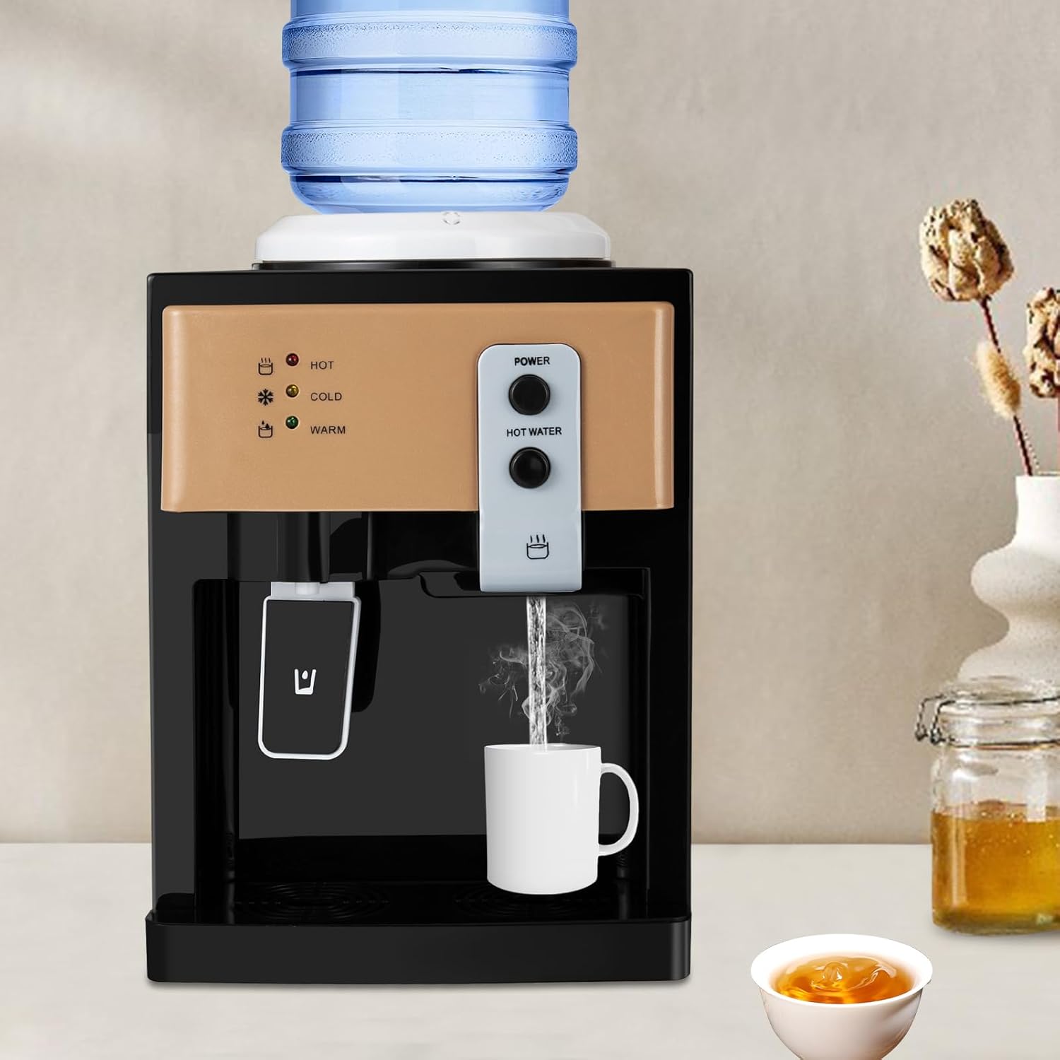 Water Dispenser Countertop Hot and Cold Water Dispenser Desktop Small Water Cooler Dispenser Automatic Drinking Water Bottle Dispenser for Home Office Coffee Tea Bar Dorm Room