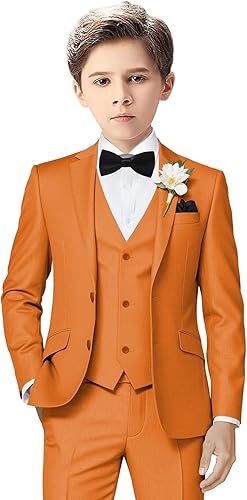 Boys Formal Tuxedo Suit Easter Dress Wear Blazer Suit Set Orange Wedding Suits f