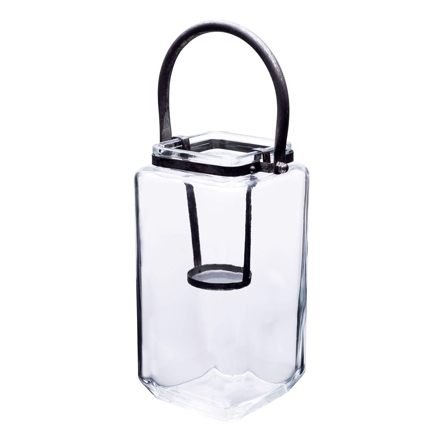 Diamond Star Glass Candle Lantern Decorative Candle Holder Outdoor Table Lantern with Metal Handle (L(4.3