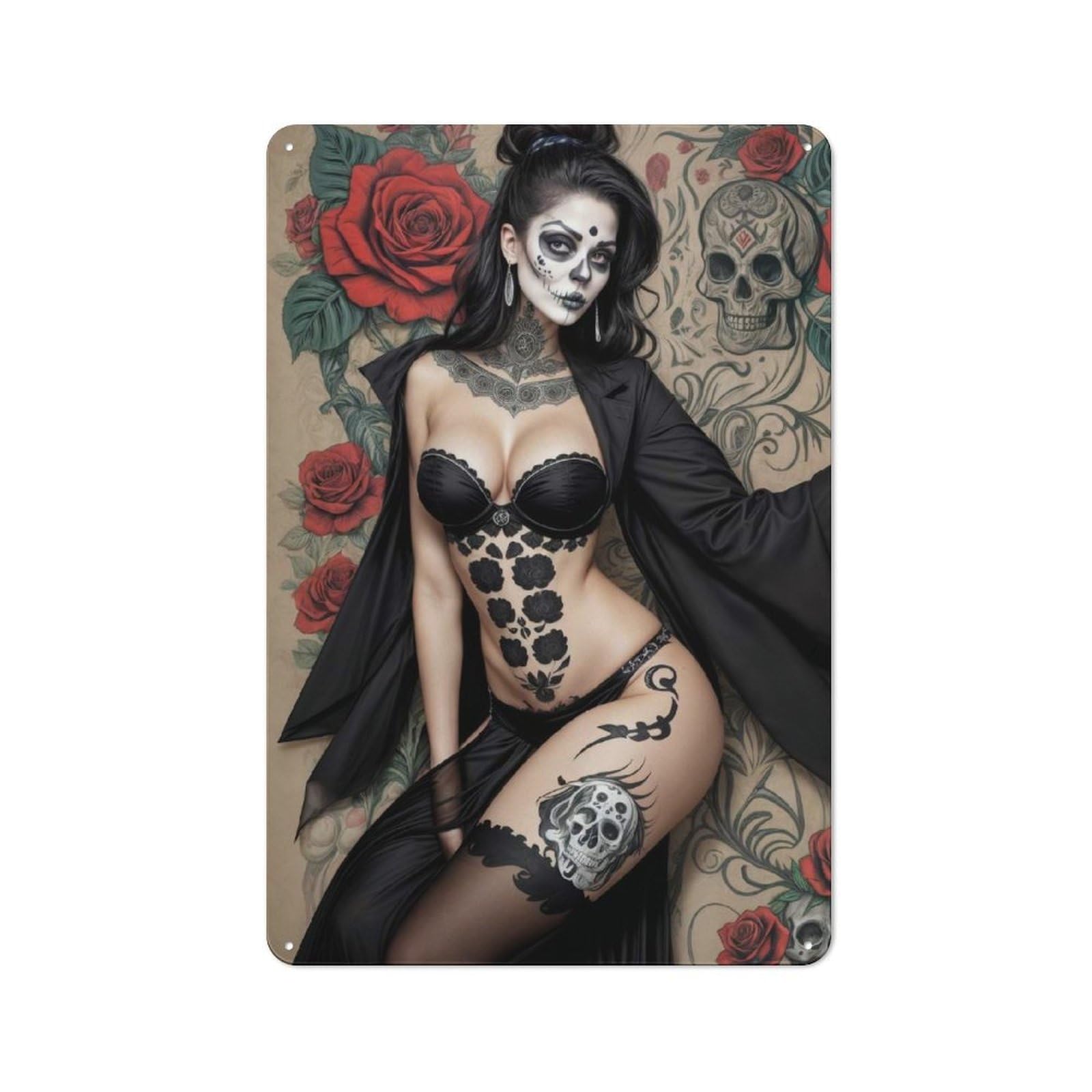 Junmoney Sugar Skull Body Art Rustic Metal Sign 30X20cm For Lounge Or Reading Corner, For Reading Corner Decorators