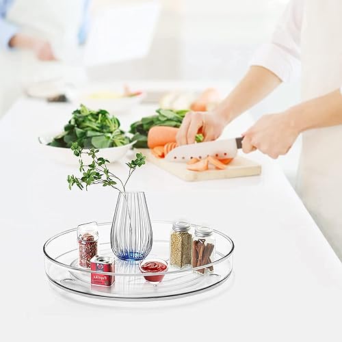 Miniatura 2 de Paquete de 2 organizadores transparentes Lazy Susan de 9 pulgadas para gabinete, organizador de tocadiscos duradero y de calidad, organizador de