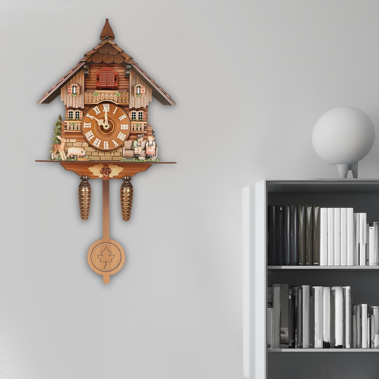 Giniania Cuckoo Clock, Vintage Chiming Cuckoo Clock with Working Bird Flapping Volume Adjustable for Wall Battery Operated Pendulum Coco Clock, Wall Decal for Home Livingroom Office Decoration