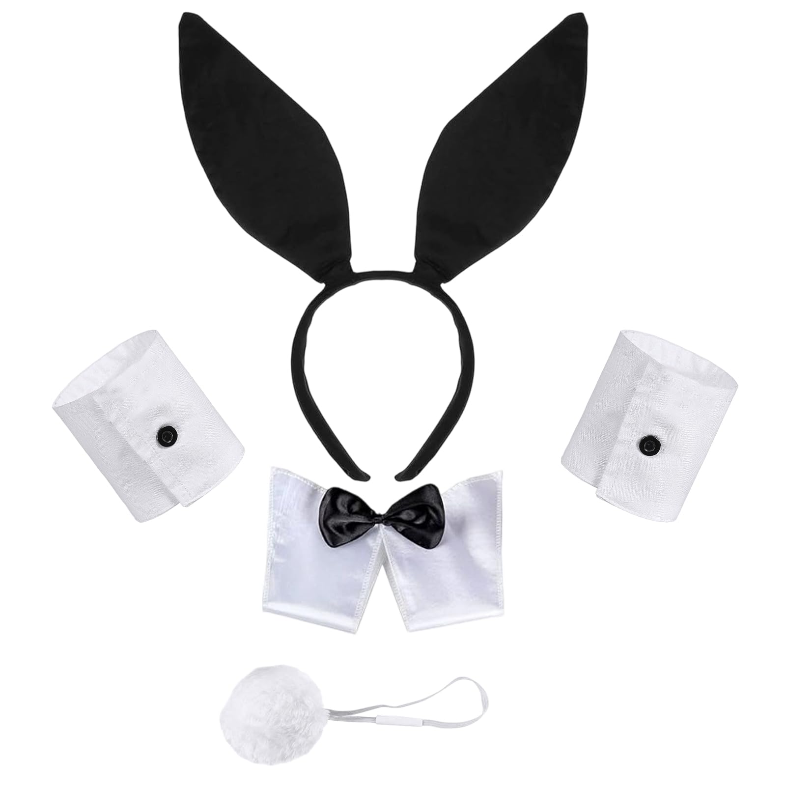 BOGCLEE Bunny Costume Set, Bunny Costume Accessories, Rabbit Ear Headband Bow Tie Cuffs Tail