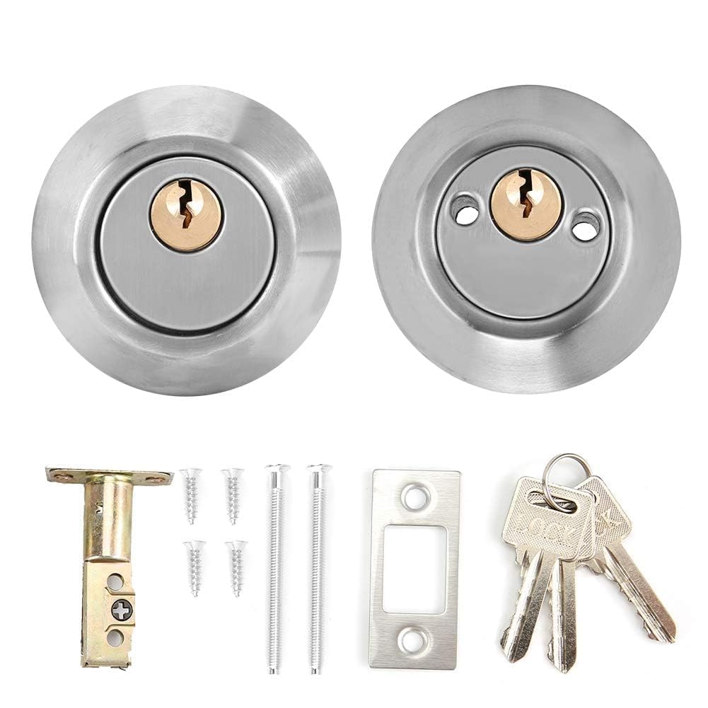 Cyrank Cerradura De Cilindro Doble con Llave, Cerradura De Cerrojo con Llave Doble En Ambos Lados Cerradura De Cilindro Ajustable De Dos Vías para Puerta Delantera(Stainless Steel)