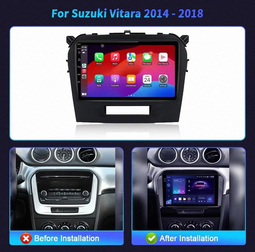 Car Stereo Carplay Radio de Coche para Suzuki Vitara 2014-2018 Soporta Bluetooth, Control Volante, USB, WiFi, 4G, Mirror-Link, GPS Navegador/Radio FM, 8 Nuclear 4G+64G