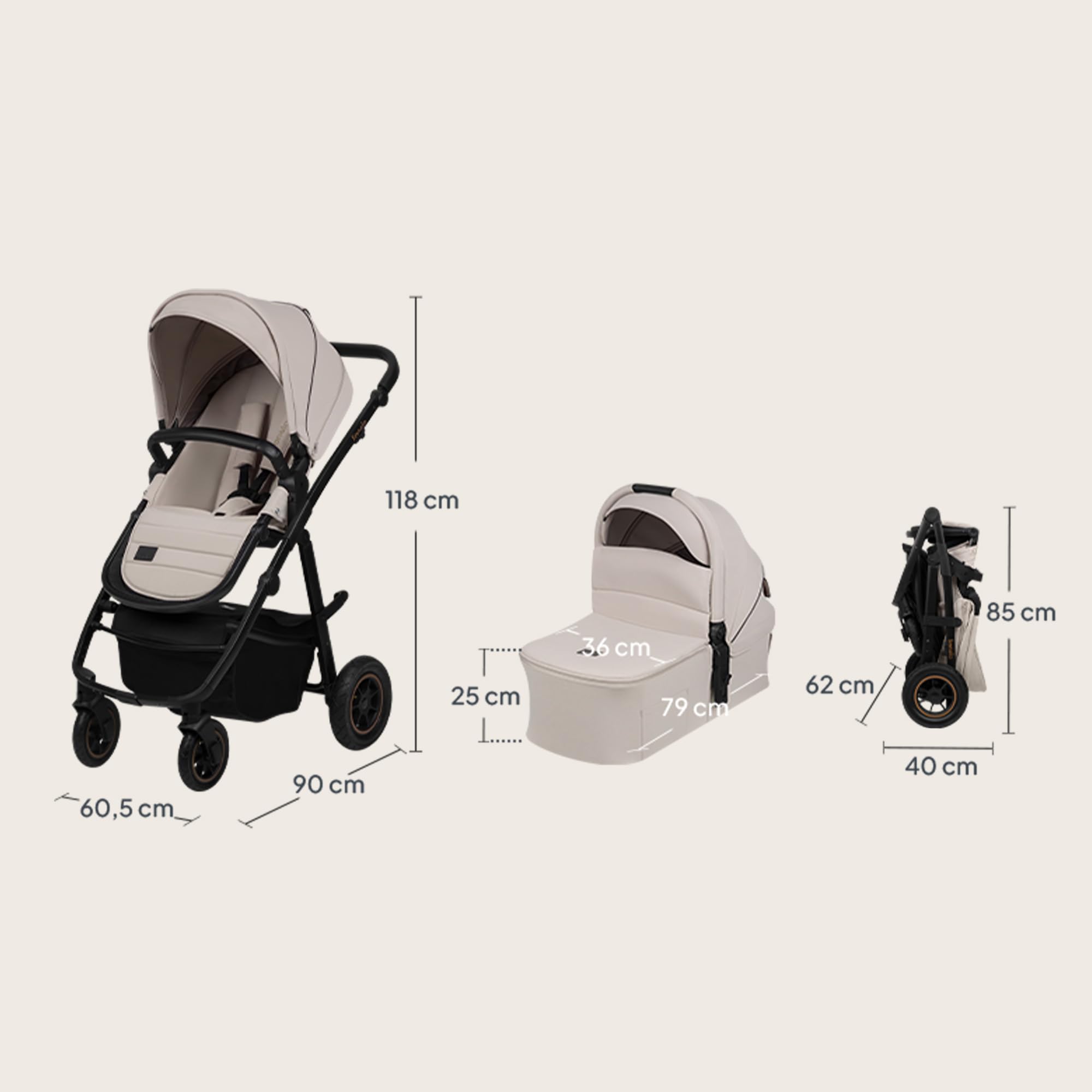 LIONELO AMBER PLUS 2 w 1 Spacerowy Wózek Dziecięcy od 0 do 4 lat do 22kg z Gondolą XL, Regulacja Oparcia, 5 Punktowe Pasy Duże Terenowe Koła 360o Budka XXL Amortyzacja Spacerówka