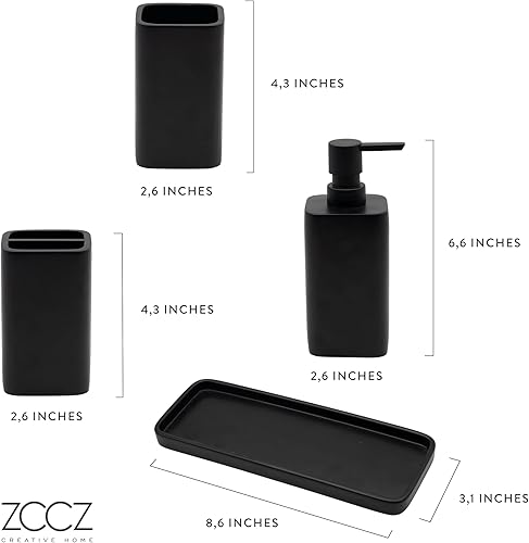 Miniatura 7 de ZCCZ Matte Black Bathroom Accessory Sets, 4 Pieces Bathroom Accessories Complete Set Vanity Countertop Accessory Set, Includes Lotion Dispenser Soap